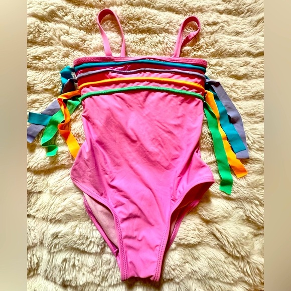 BEACH LINGO EUC SZ 4/5 Pink Swimsuit with Colorful Tassels - Picture 4 of 7